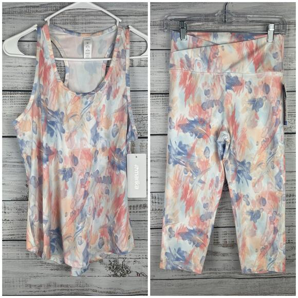 Marika Pants - Marika Yoga Liz Tank Top Lotus Crossover Zen Capri Legging Workout Set NEW Med